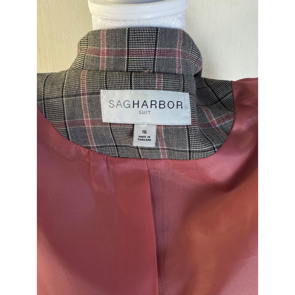 Sag Harbor Suit Womens 16 Gray Pink Plaid Blazer and Skirt Set 2 Piece Vintage - Picture 15 of 16